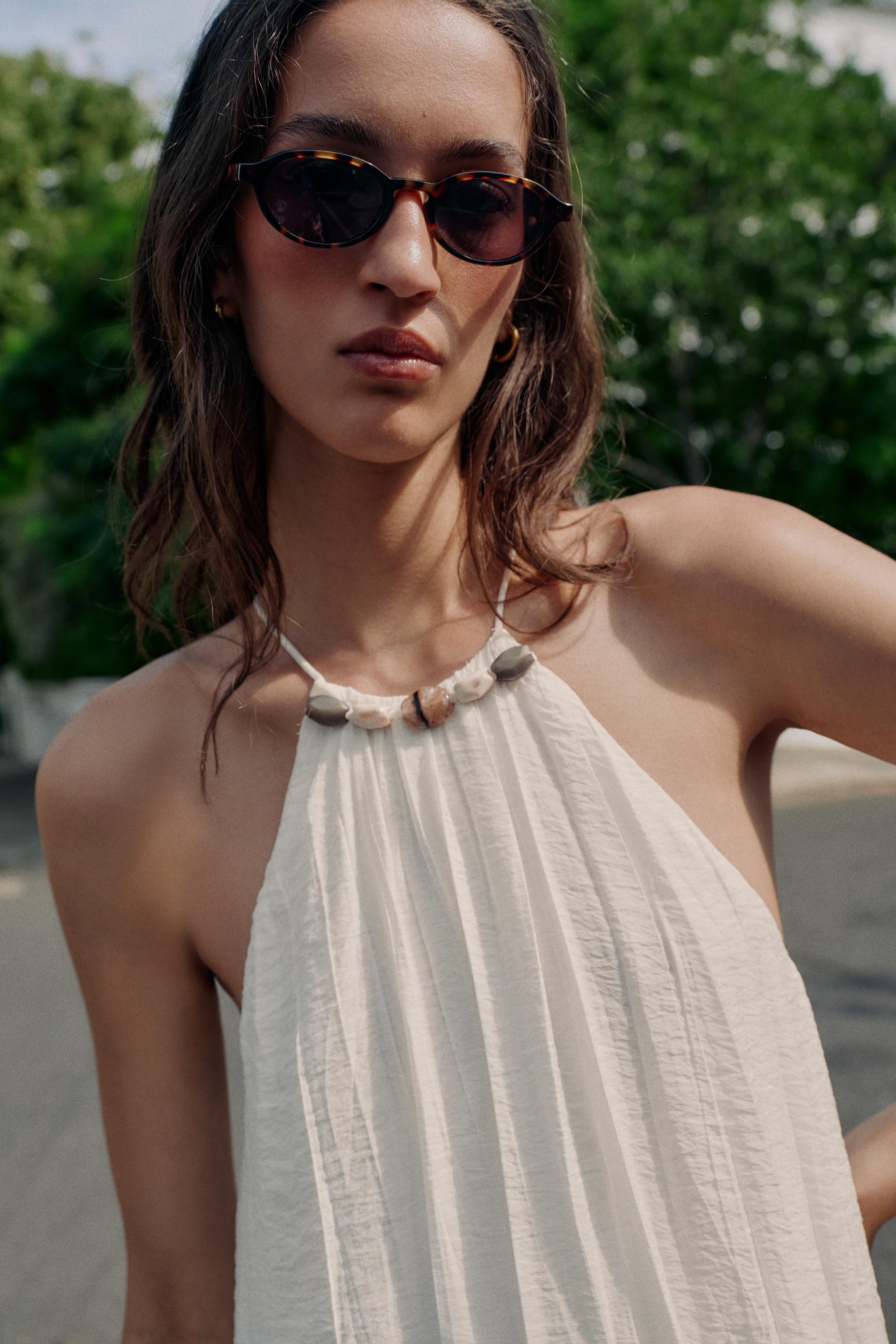 BEADED WRINKLE-EFFECT MIDI DRESS