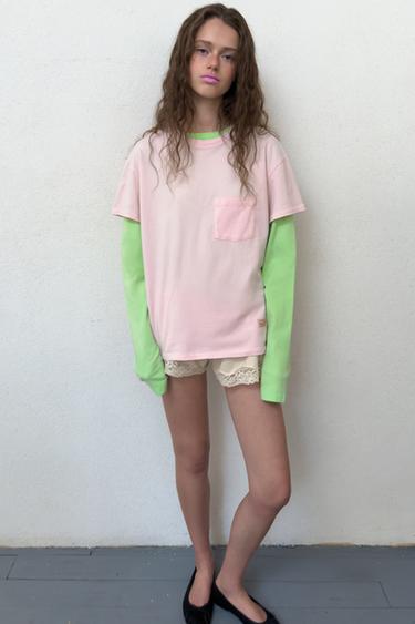 Zara OVERSIZED POCKET T-SHIRT - Pink