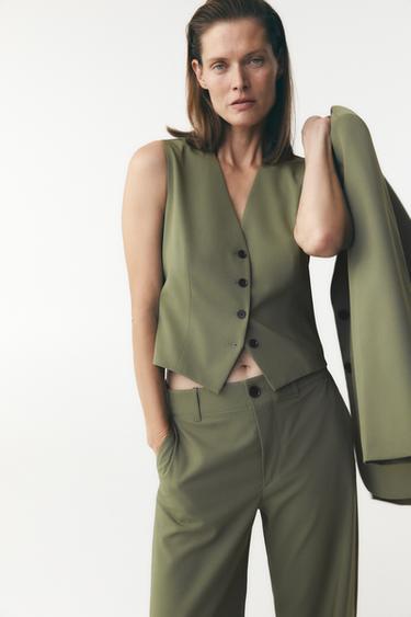 ZW COLLECTION BUTTONED WAISTCOAT - Khaki by Zara