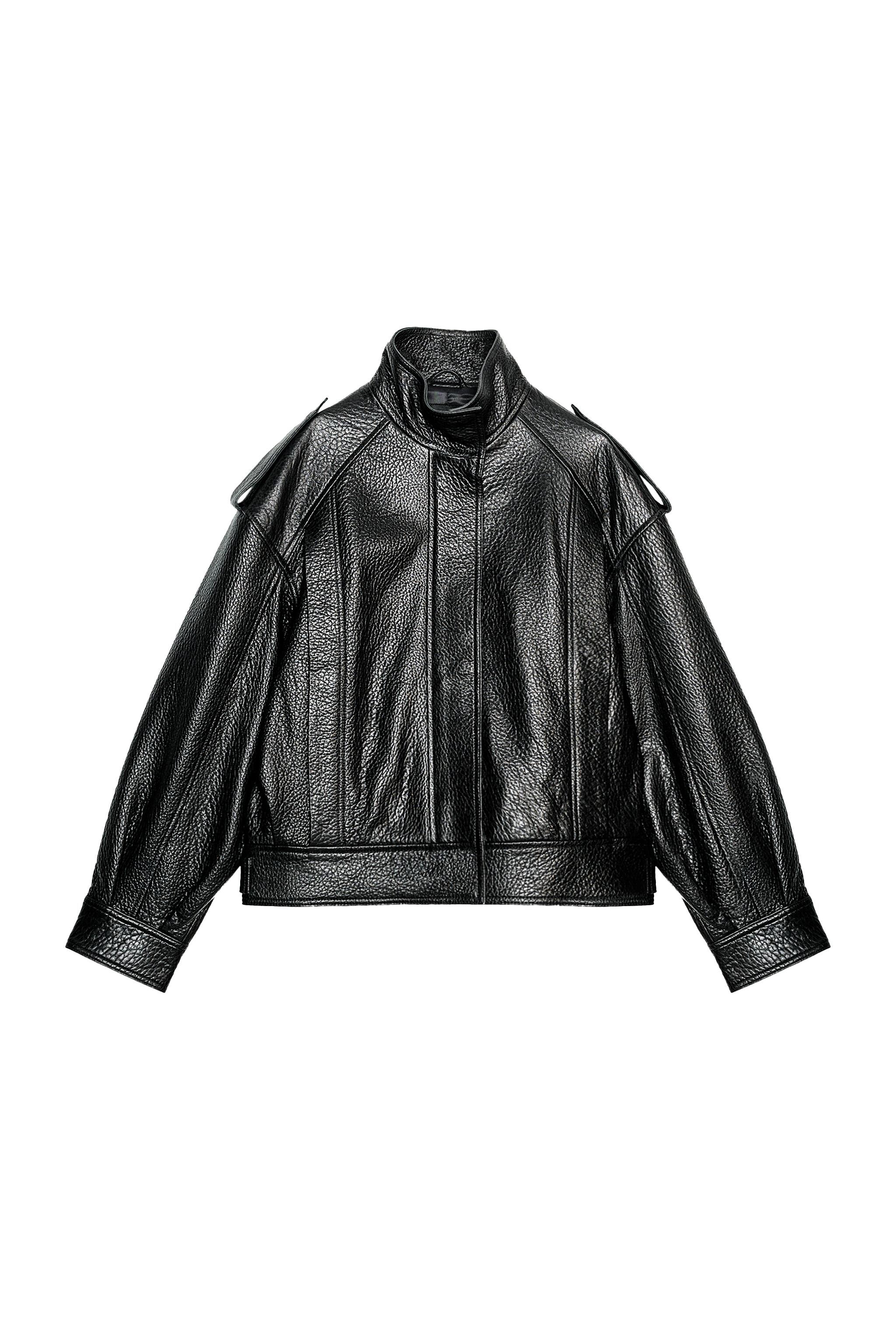 100% LEATHER BOMBER JACKET ZW COLLECTION LIMITED EDITION - Black