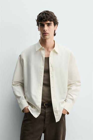 REGULAR FIT COTTON-SILK SHIRT - Oyster-white by Zara