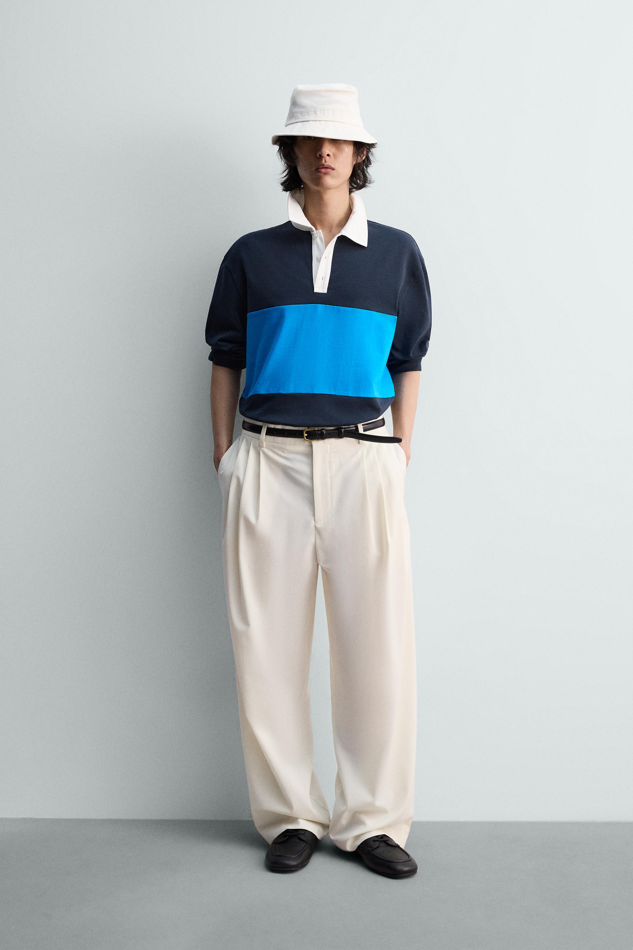 レギュラーフィットカラーブロックポロシャツ - ブルー | ZARA Japan