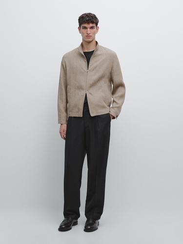 Zara Faded total look linen bomber jacket - Earth - Image 0