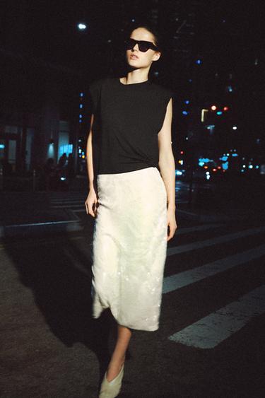 ZW COLLECTION SEQUIN MIDI SKIRT - Oyster-white by Zara - Image 1