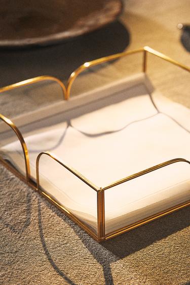 GLASS NAPKIN HOLDER WITH METAL TRIM - Gold by Zara