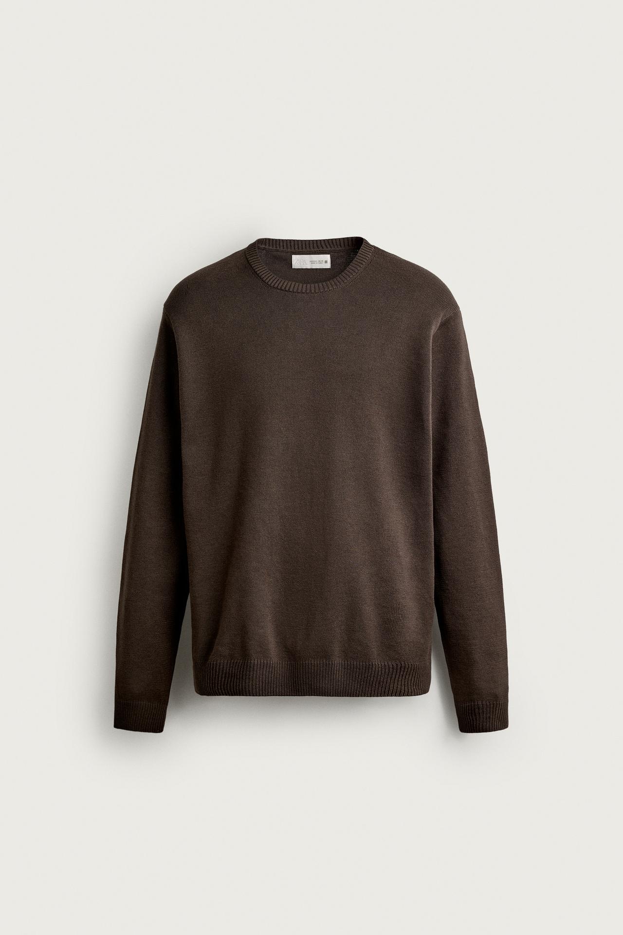 COTTON TEXTURE SWEATER — Chocolate