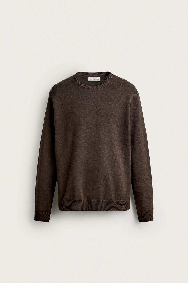 COTTON TEXTURE SWEATER — Chocolate