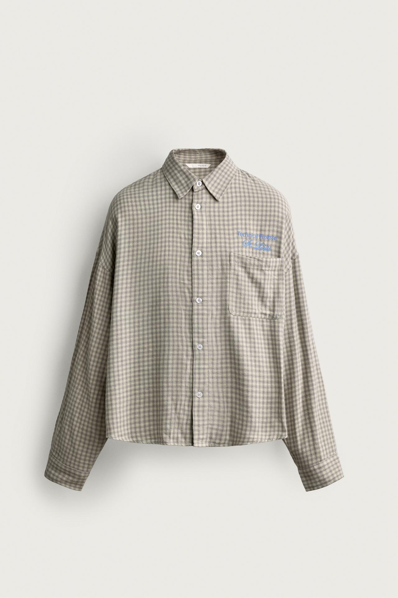 EMBROIDERED PLAID SHIRT — Gray / Blue