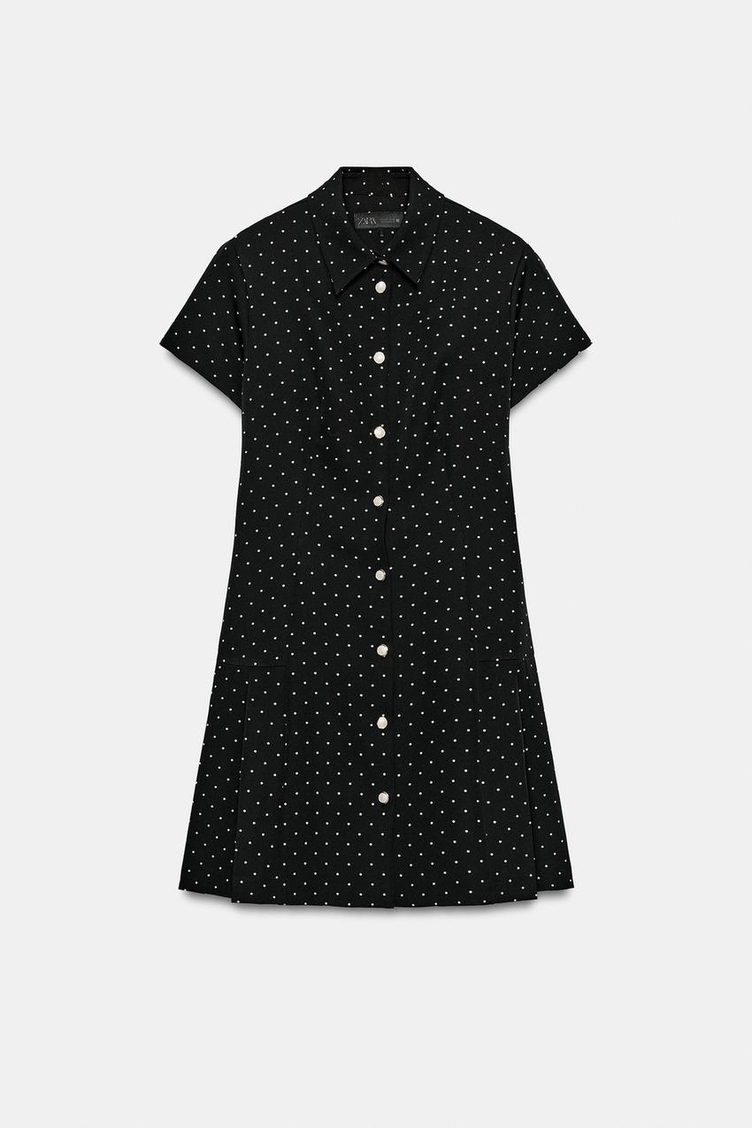 ドットプリントショートワンピース - ブラック/ホワイト | ZARA Japan