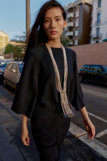JERSEY PUNTO MANGA ANCHA - Marino de Zara