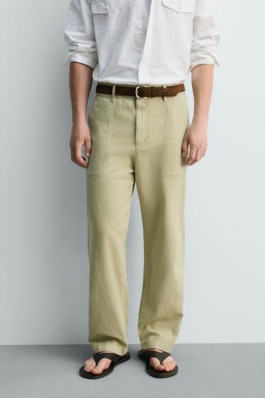 Zara WASHED STRAIGHT FIT PANTS - Washed green