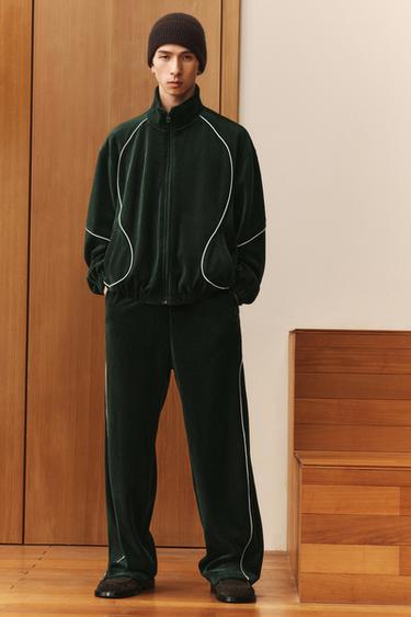 VELOUR JACKET WITH TRIMS - Green by Zara