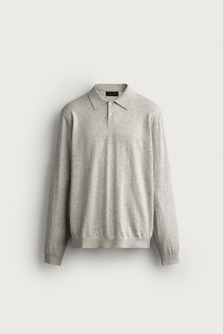 COTTON/CASHMERE KNIT POLO SHIRT