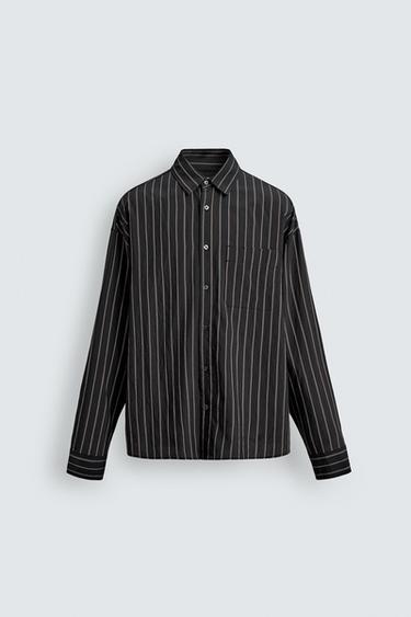 Zara FLOWY STRIPED SHIRT - Black