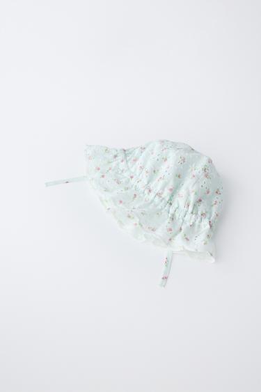 BONNET BRODÉ SUISSE IMPRIMÉ FLEURS - Vert d'eau de Zara - Image 2