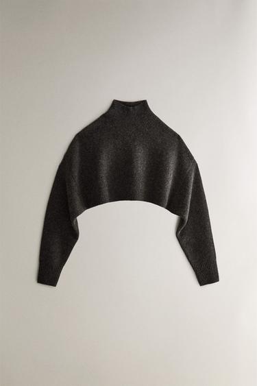 CASHMERE CROP TOP - Dark grey by Zara - Image 0