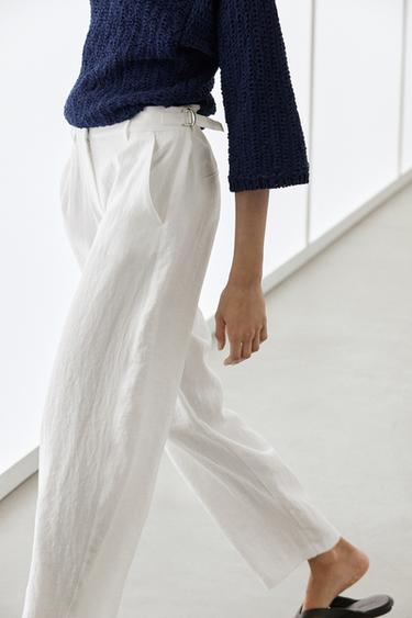 Pantalon fluide à boucles - Blanc de Zara