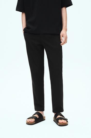 Zara 舒適紋理休閒長褲 - 黑色