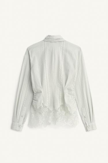 LIMITED EDITION LACE SHIRT WITH TIES - Sea green by Zara - Image 6