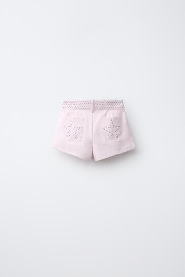STUD AND STAR DETAIL SHORTS — Pink 2