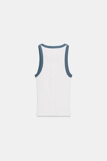 RIB SLEEVELESS TOP - Blue/White by Zara