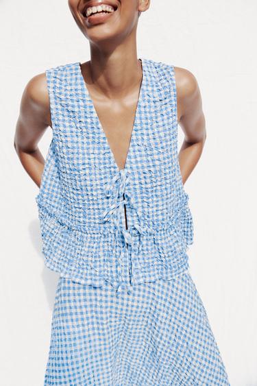 GINGHAM TOP - Light blue by Zara - Image 2