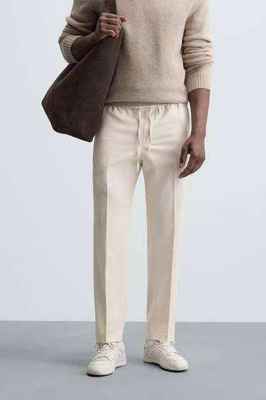 Zara REGULAR FIT JOGGER WAIST PANTS - Ecru