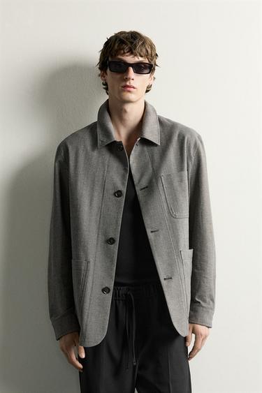 SOBRECAMISA REGULAR FIT ESTRUCTURA - Khaki claro de Zara