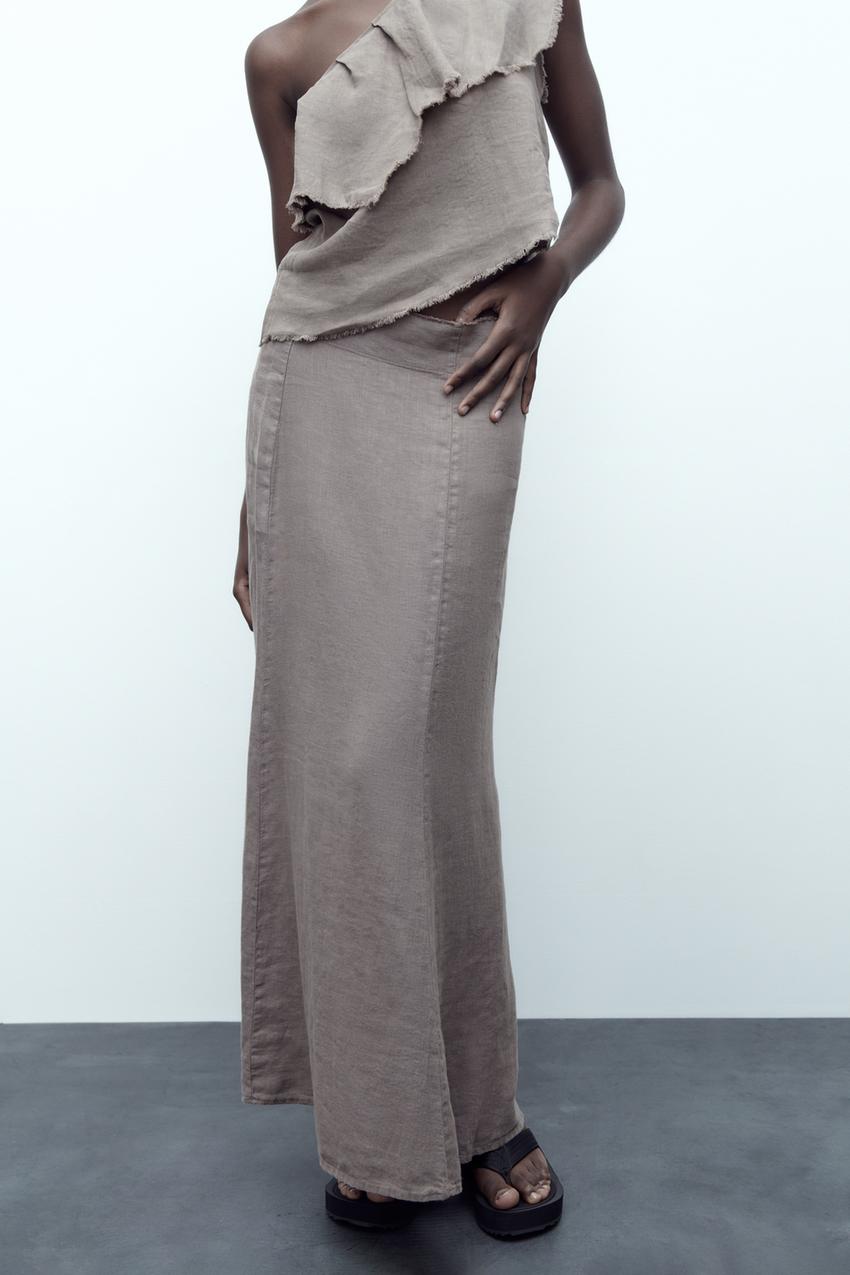 ZW LINEN MIDI SKIRT - Taupe grey