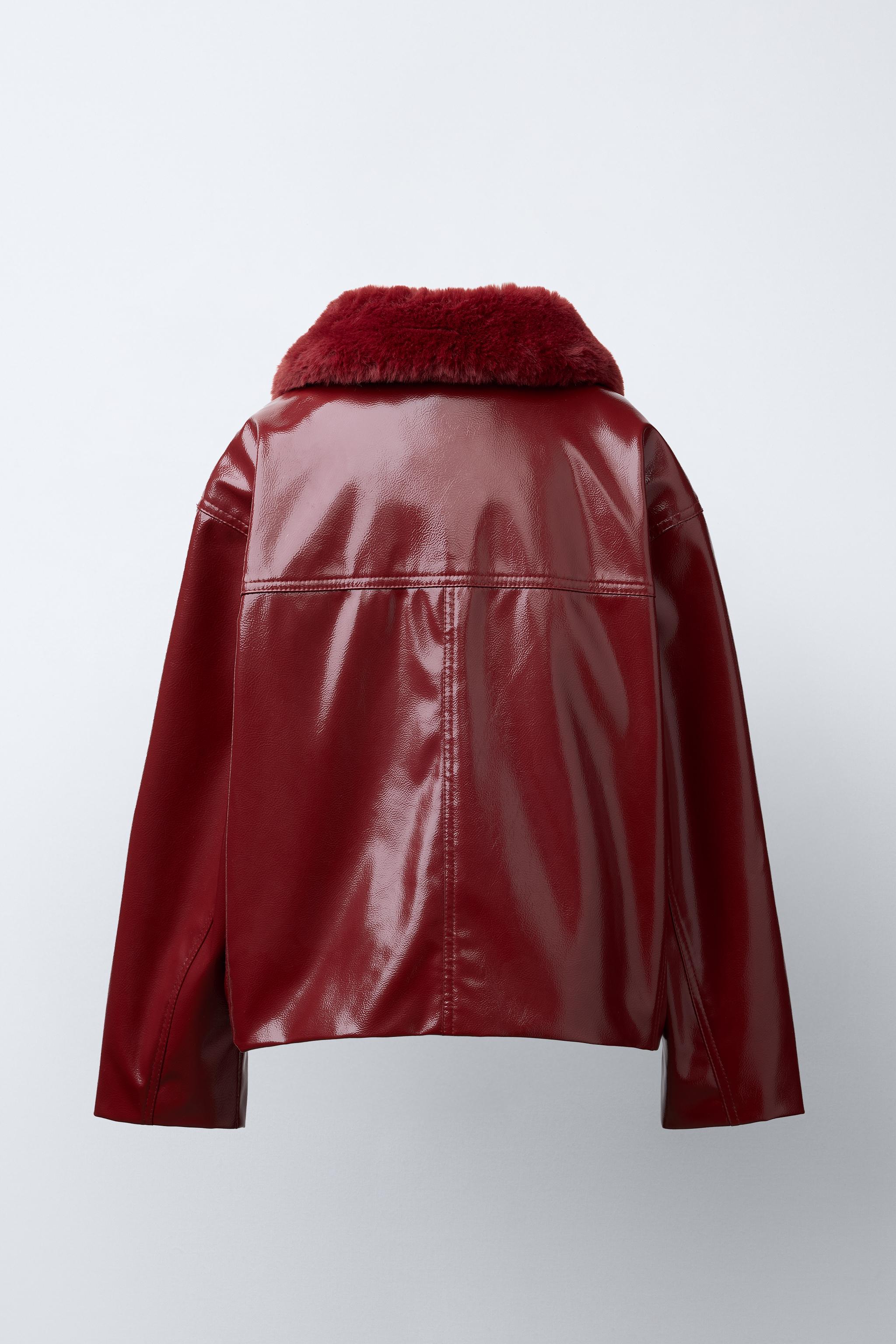 REMOVABLE COLLAR PATENT JACKET - Burgundy | ZARA United States