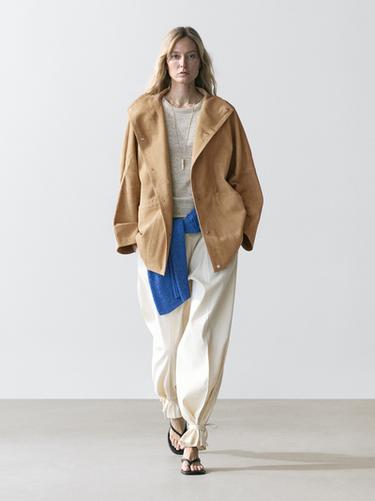 Zara Suede leather cape with button details - Sand - Image 0