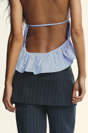 TOP EN POPELINE HALTER RAYÉ - Bleu de Zara - Image 4