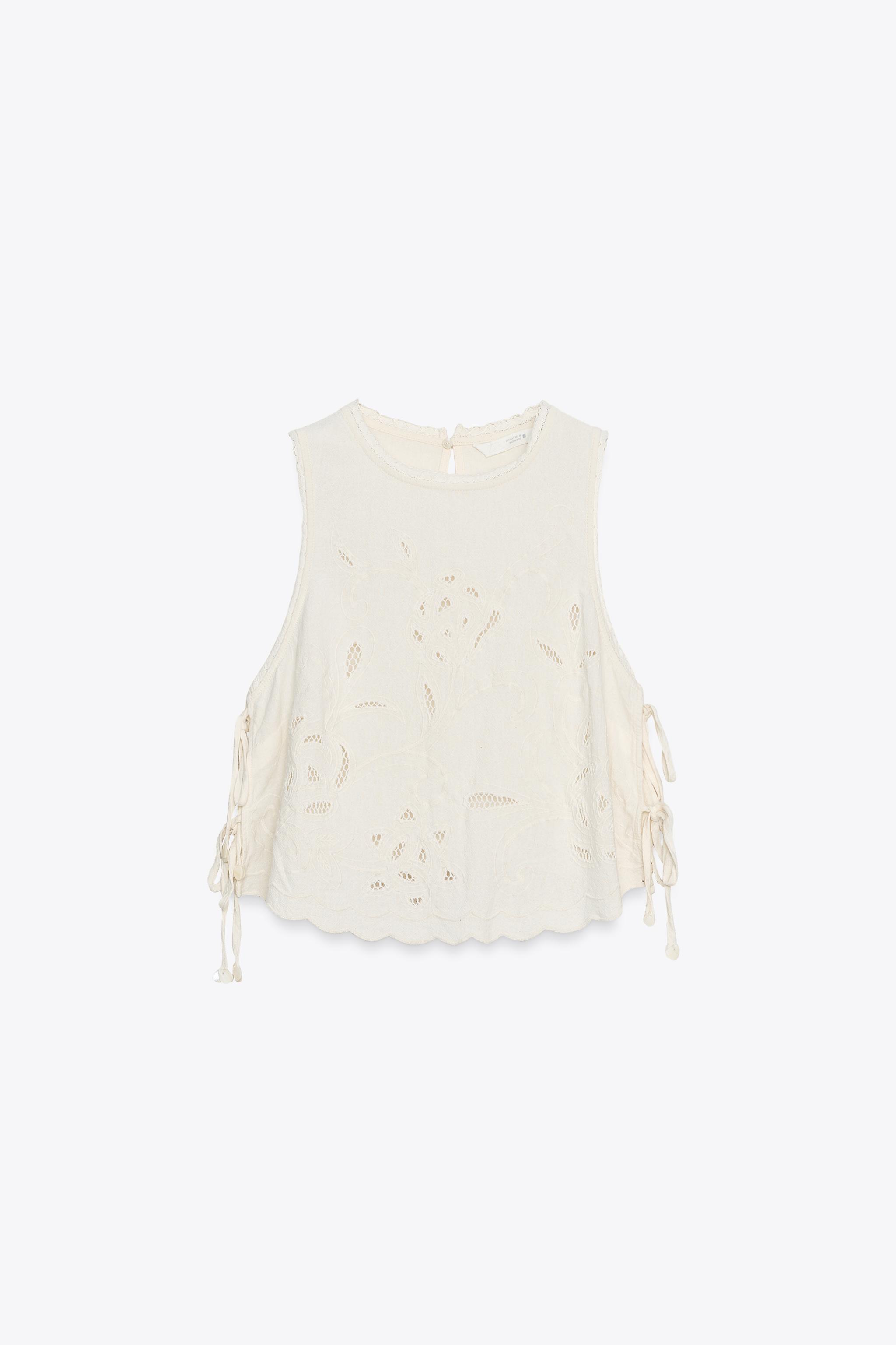 リボン刺繍トップス - ホワイト | ZARA Japan / 日本