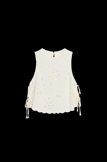 EMBROIDERED TIE TOP - White by Zara