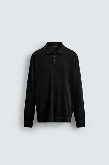 KNIT COTTON-SILK POLO SHIRT - Black by Zara - Image 6