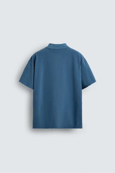 POLO EN PIQUÉ DÉLAVÉ - Bleu clair de Zara - Image 7