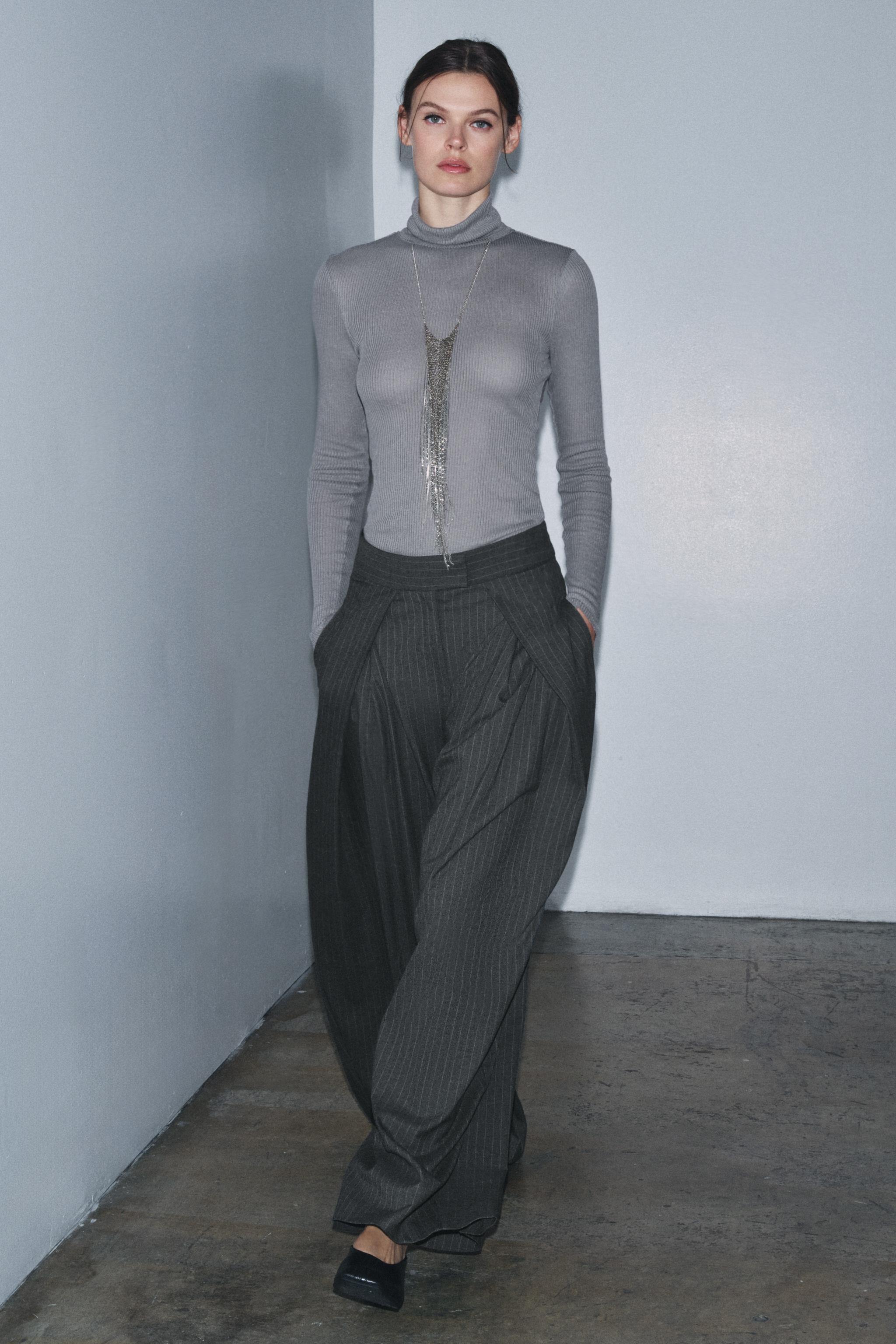 あん RIBBED HIGH NECK TOP - Pearl grey | ZARA India