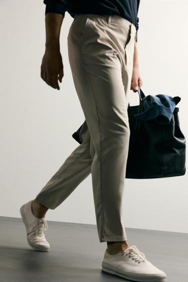 Zara COMFORT SLIM FIT PANTS - Stone