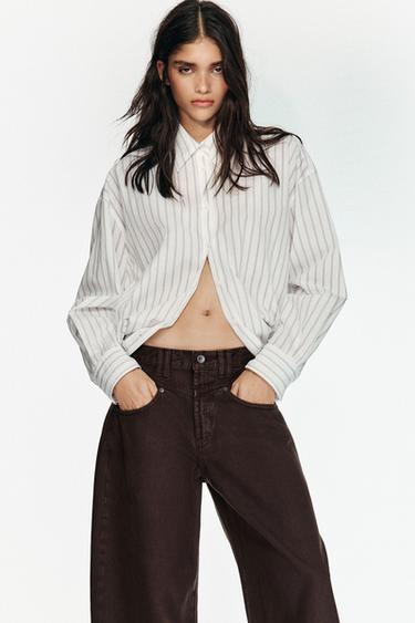 Zara OVERSIZED STRIPED SHIRT - Black / White