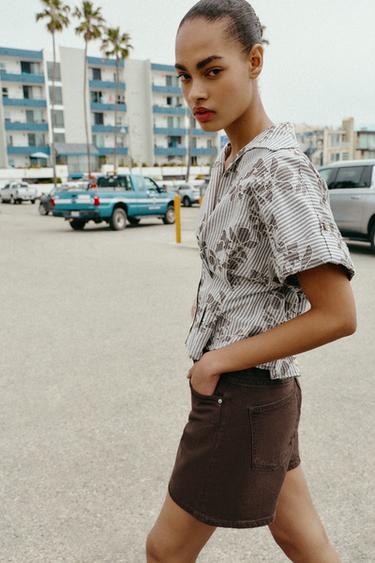 EMBROIDERED SEQUIN SHORT SHIRT - Brown / Ecru by Zara - Image 2