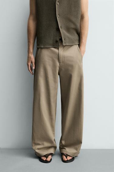Zara RELAXED FIT PANTS WITH ADJUSTABLE HEM - taupe brown