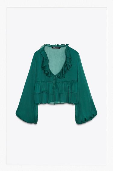 RUFFLED SHIRT - Dark green by Zara