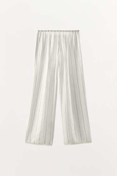 STRIPED LACE TRIM TROUSERS - White by Zara - Image 2