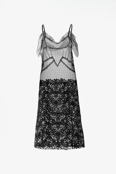 LIMITED EDITION GUIPURE DOTTED MESH SLIP DRESS — Black 1