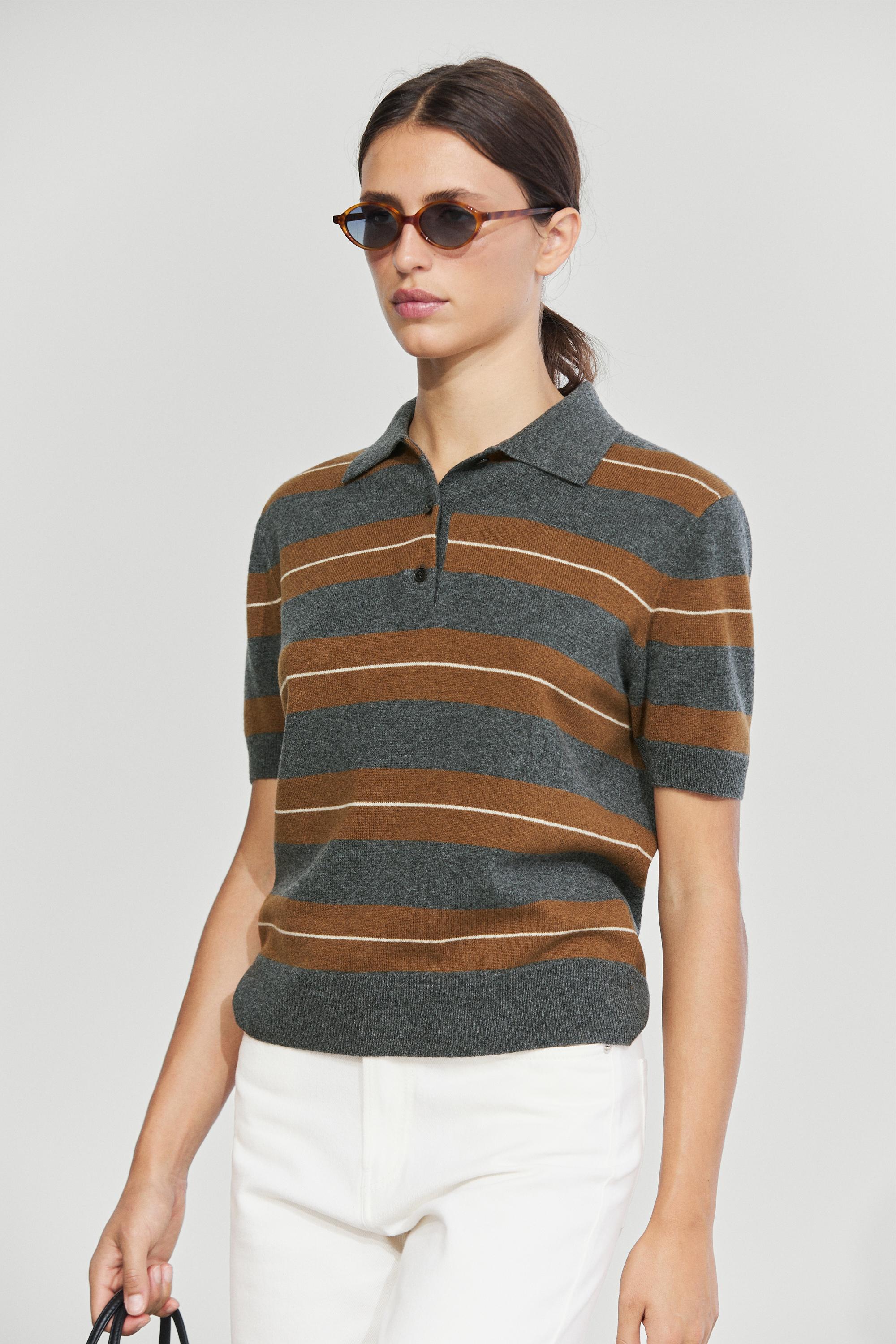 Polo en maille à manches courtes rayé laine