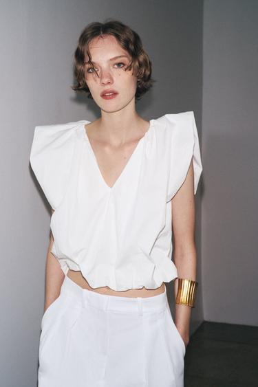 ZW COLLECTION POPLIN PEPLUM TOP - White by Zara