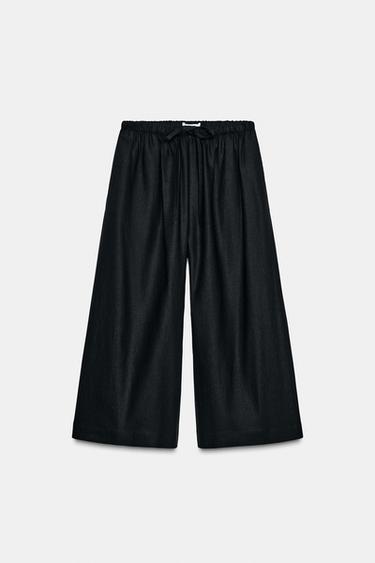 PANTALÓN ANCHO CON LINO - Negro de Zara