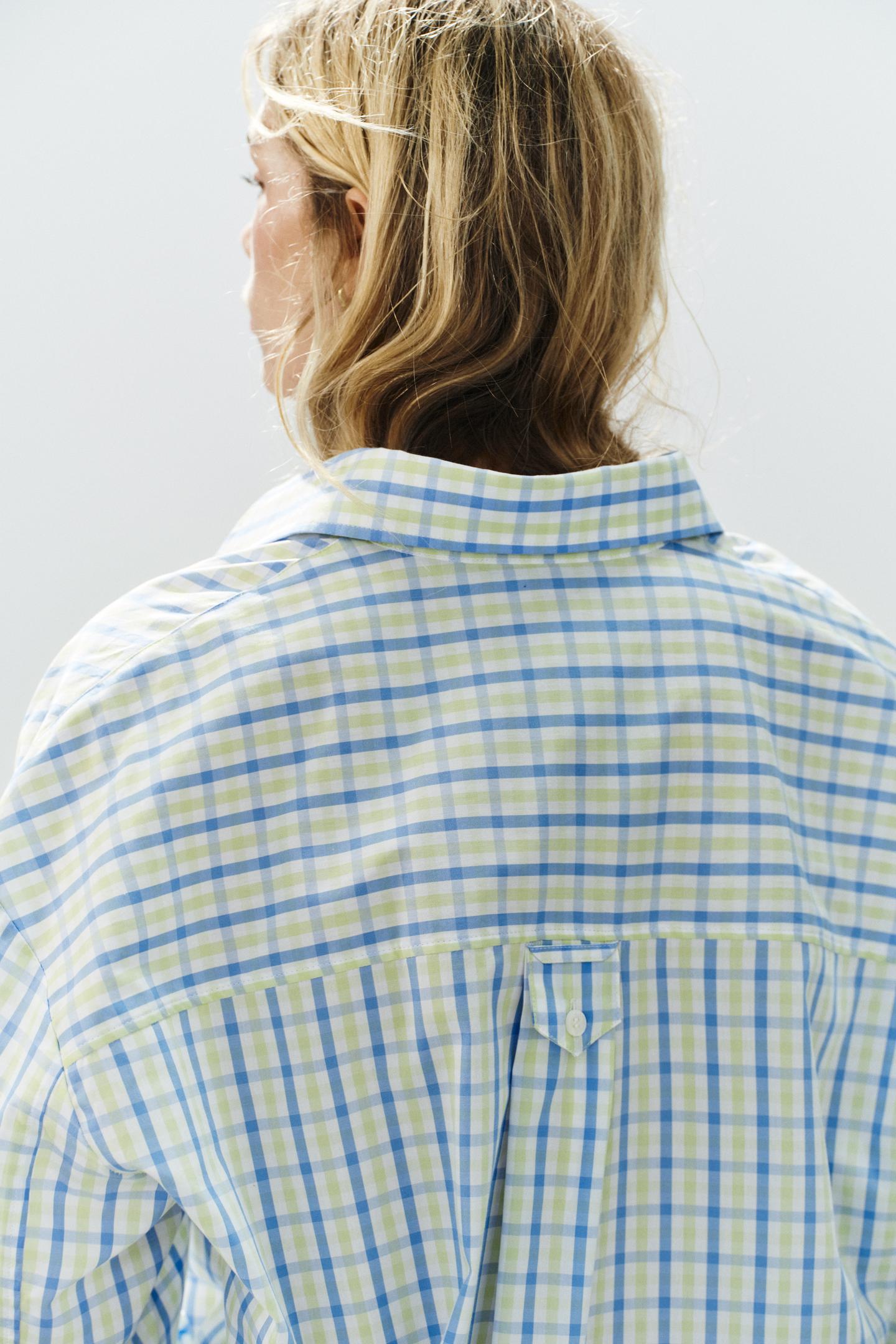 Женская рубашка Zara Oversized Check Poplin, цвет: Белый / Зелёный — фото 5