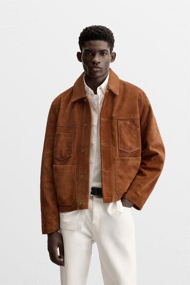LEATHER JACKET WITH POCKETS - Brick by Zara