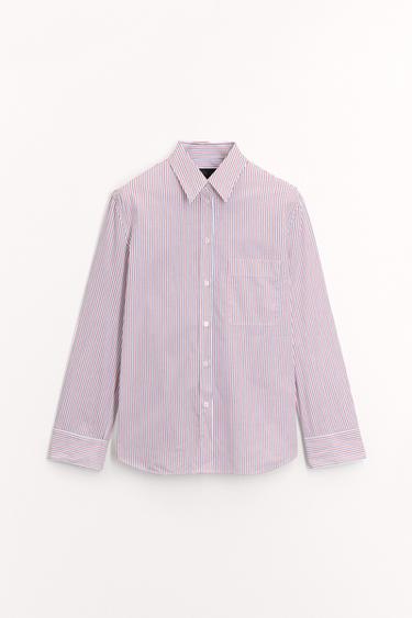 CAMISA POPELÍN RAYAS ZW COLLECTION - rojo/marino de Zara